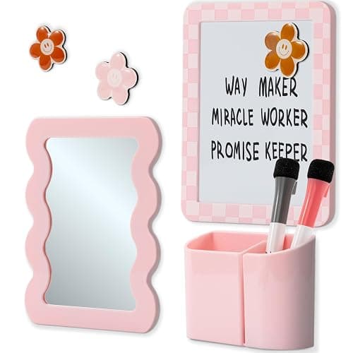 Stylish Locker Accessories Kit for Girls - Includes Mirror, Whiteboard, Pen Holder, Cute Flower Magnets & Marker Set - All-in-One School Locker Decor & Organizer Set to Brighten Up Your School Day - Image 1
