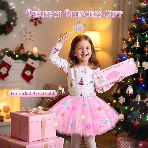 Teuevayl Girls Light Up Tutu Skirt, LED Glow Ballet Tutu Dress and Star Wand Halloween Costume for Kids 3 4 5 6 7 8 Years thumbnail 7
