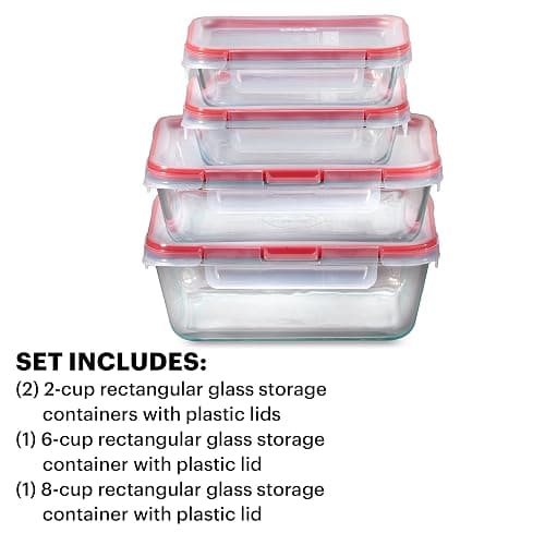 Pyrex Freshlock (4-Pack) Mixed Sized Glass Food Storage Containers Set, Airtight & Leakproof Plastic Locking Lids BPA-Free, Meal Prep Containers Set, Freezer Dishwasher Microwave Safe thumbnail 3