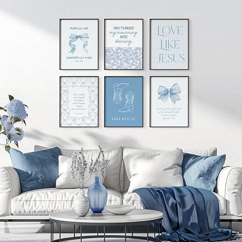 Blue Christian Bow Wall Art Bible Verse Canvas Poster Girls Room Wall Decor Scripture Jesus Pictures Religious Poster Trendy Preppy Aesthetic Prints Coquette Artwork for Bedroom 8x10x6 Inch Unframed thumbnail 3