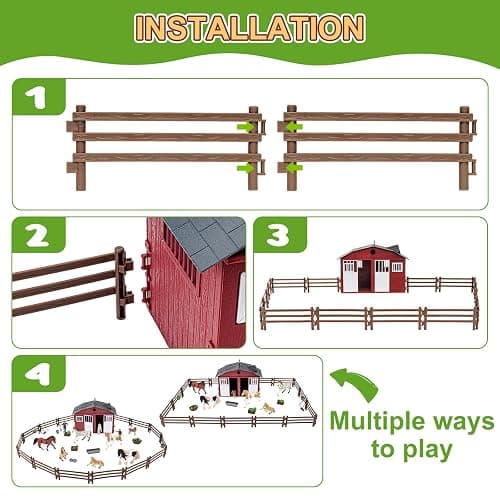 THINKBAY 47PCS Horse Toys Stable Playset with Farm Fences for Girls Boys, Solid Plastic Horse Stable with a Handle, Farm Animal Barn Toys Horse Figurines for Kids, Birthday Gift Cake Toppers thumbnail 7