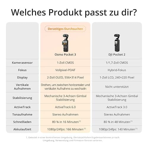 DJI Osmo Pocket 3, Vlogging-Kamera mit 1-Zoll-CMOS und 4K/120 fps Video, 3-Achsen-Stabilisierung, schnelles Scharfstellen, Gesichts/Objektverfolgung, kleine Videokamera für Fotografie thumbnail 8