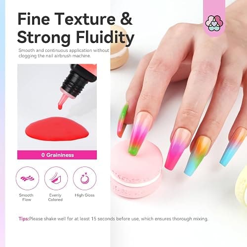 SAVILAND Airbrush Gel Nail Polish: Dilution-Free 24 Colors Airbrush for Nails Non-Acetone for Gradients Nails Blush Nails Layered Nail Art Various Pattern High Color Saturation for Home Salon Kit thumbnail 8