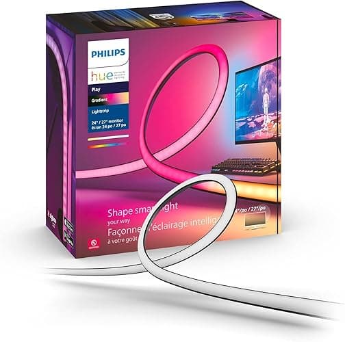 Philips Hue White and Color Ambiance Gradient PC LED Lightstrip for 24'' to 27'' Monitors Requires Hue Hub, Compatible with Alexa, HomeKit, and Google Assistant, Black (578294)