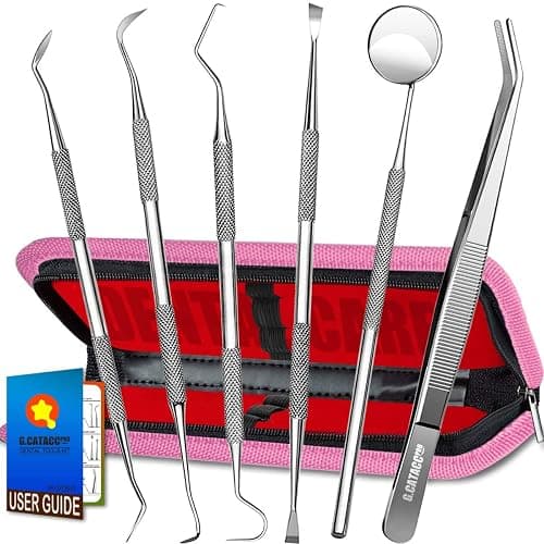 G.CATACC Dental Tools, Dental Pick Teeth Cleaning Tools Hygiene Kit, Plaque Remover for Teeth, Professional Stainless Steel Tooth Scraper Plaque Tartar Cleaner - with Case - Image 1