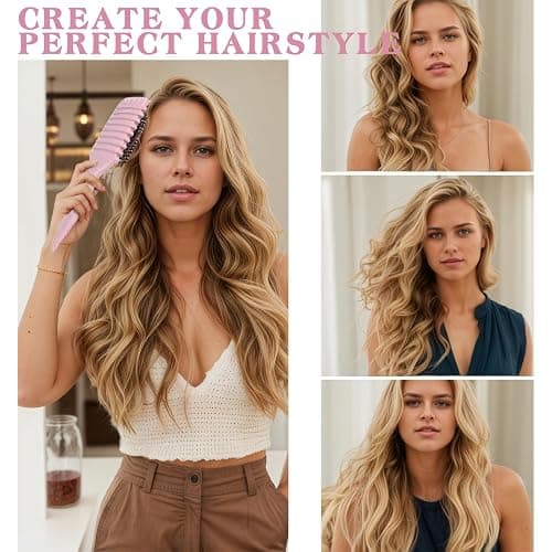 Define Curls Brush - Define Curls, Curly Hair Brush Enhance Bounce | Detangle Wavy/Curly Hair, Reduce Frizz - Ergonomic Design for All Textures (Pink, stripe) thumbnail 5