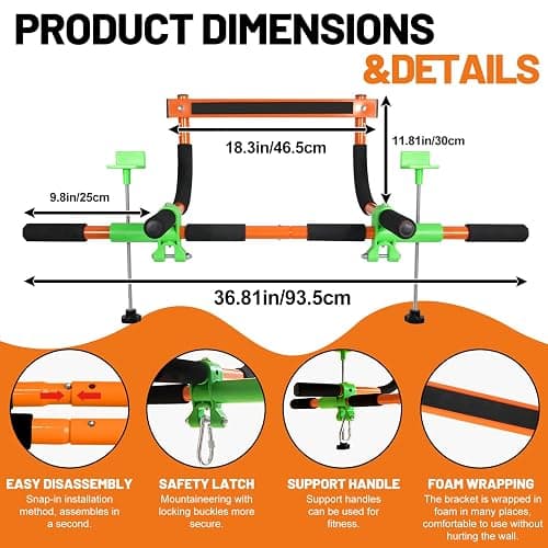Doorway Swing mount for Kids & Door Pull Up Bar for Adults, Indoor Kid Swing with 4 Accessories, Multi-Function Doorway Gym, Fits Door Frame 24.41-30.51'' W x 3.94-6.69'' Thickness (Orange) thumbnail 3