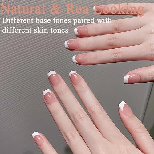 French Tip Press on Nails - 240Pcs Short Fake Nails Set - 15 Size Acrylic Full Cover Artificial Fake Nails, Natural Color - French Tip Press on Nails Short Square DIY Nail Extensions thumbnail 5