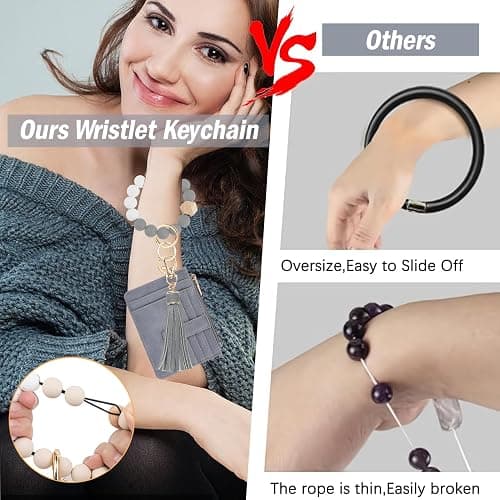 KNGITRYI Wallet Keychain Wristlet for Women,Slim RFID Credit Card Holder Purse Tassel Keychain Bangle Key Ring for Men Women thumbnail 4