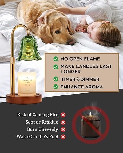 Funistree Small Candle Warmer Lamp with Timer, Adjustable Green Lamp Warmer for Jar Candles, Christmas Birthday Gifts for Women Mom Her, Dimmable Candle Heater, Cute Wax Warming Light with Wood Base thumbnail 4