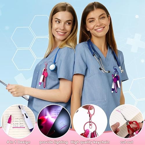 12 pcs Nurse Pen Set Two Colors Pink Purple Include Permanent Marker Pen Pen Lights for Nurses Retractable Ballpoint Pen Nursing Keychain Clip Foldable Scissors LED Flashlight Keychain for Nurses thumbnail 5