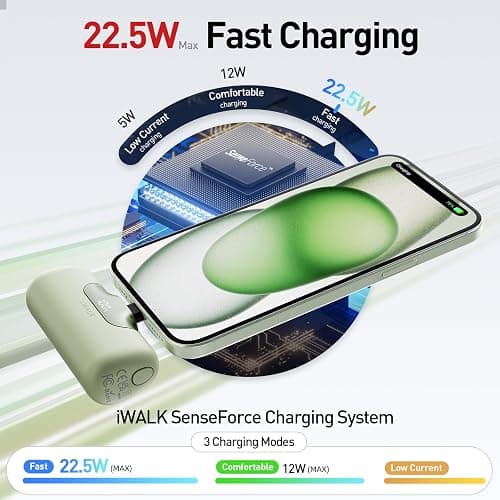 iWALK Portable Charger 5500mAh Next-Gen Small Power Bank 22.5W Fast Charging Battery USB-C Portable Phone Charger for iPhone 17/16/15 17 Plus 17 Pro Max iPad, Samsung Galaxy S25 S24 S23 Android, Green thumbnail 4