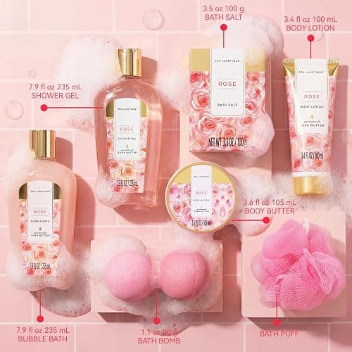 spa luxetique Gift Set For Women, Bath Sets for Women Gift, 8 Pcs Rose Spa Basket Includes Bubble Bath, Shower Gel, Body Lotion, Mom Birthday Gifts, Mother‘s Day Gifts for Her thumbnail 2