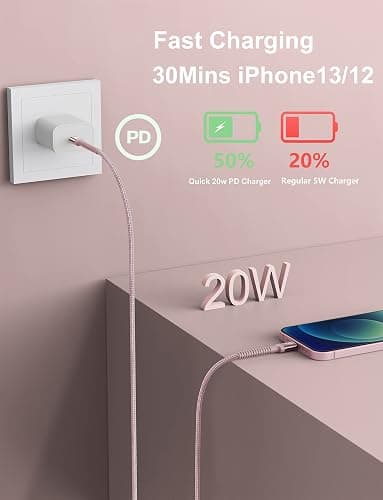 USB C iPhone Charger Cable Fast Charging, 2Pack 6FT USB Type C to Lightning Cable [Apple MFi Certified] iPhone Fast Charger Cord Compatible with iPhone 14/13/12/11 Pro Max/XS MAX/XR/XS/8/iPad-Pink thumbnail 2