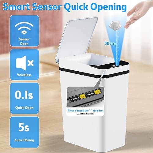 KOEYLE 2 Pack 2.2 Gallon Automatic Touchless Garbage Can, Small Motion Sensor Smart Trash Can, Slim Waterproof Trash Bin for Bedroom, Bathroom, Office, Living Room, White thumbnail 6
