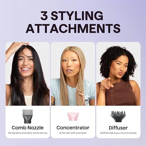 Wavytalk Hair Dryer with Diffuser, Blown Away Ionic Blow Dryer for Curly Hair with Comb, 1875W Fast Drying Hair Dryer with Ceramic Technology, 3 Attachments for All Hair Types, Light and Quiet, Pink thumbnail 5