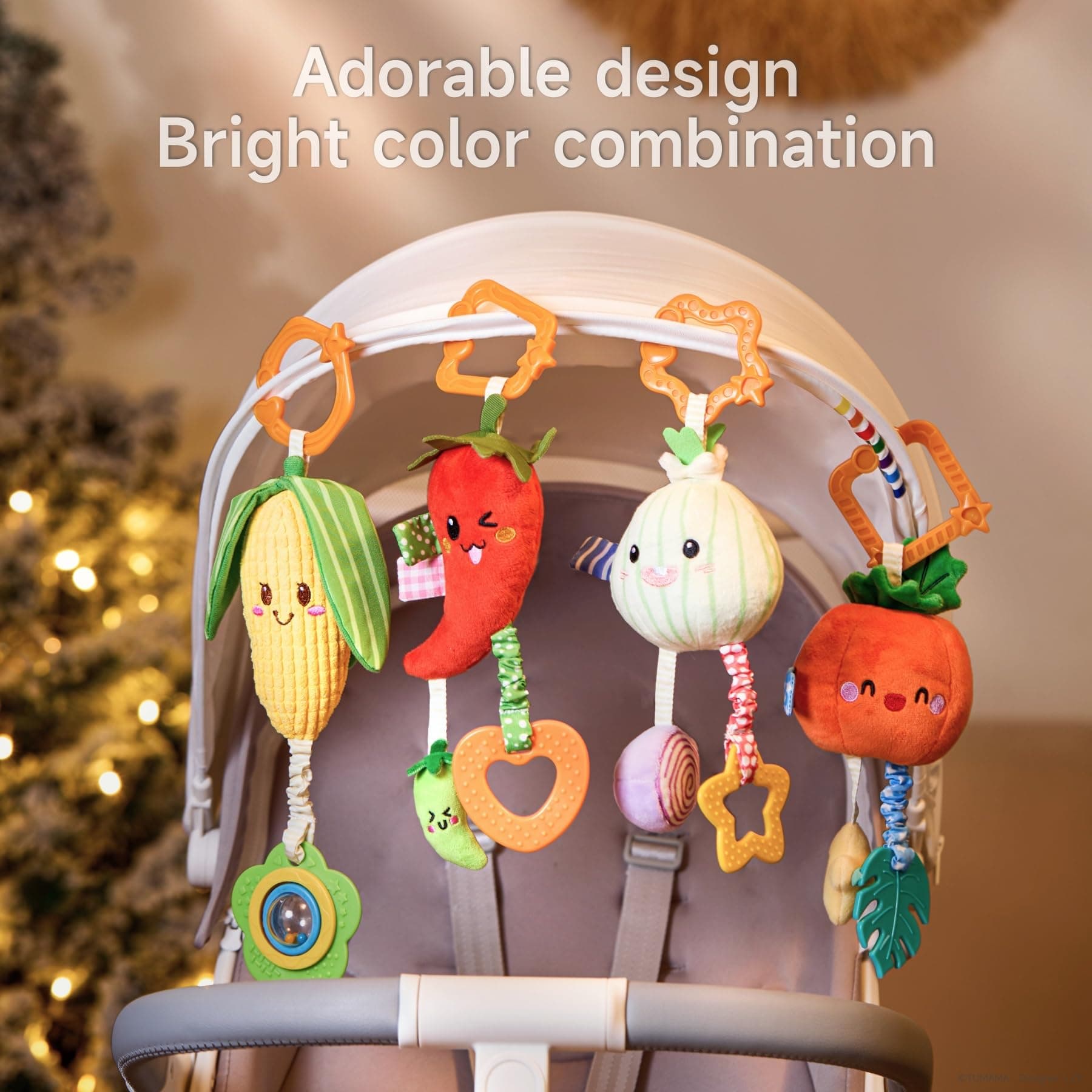 TUMAMA Kids Baby Vegetable Hanging Rattle - Soft Plush Rattle Toy with Sound & Colors | Clip-on Pram Pushchair Sensory Toy for Newborns 0-12 Months thumbnail 7