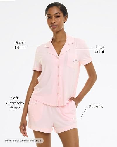 U.S. POLO ASSN. Summer Pajamas for Women Set | Short Sleeve Button Up Top and PJ Shorts - Bridesmaid Lounge Sets for Women thumbnail 3
