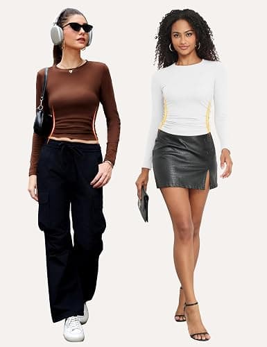CE' CERDR 3/5 Pack Womens Long Sleeve Shirts Crew Neck Basic Tees Fitted Undershirts Compression Workout Underscrubs Tops thumbnail 2