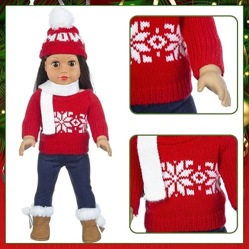 ZITA ELEMENT 2 Sets 18 Inch Girl Doll Christmas Clothes Outfits with Shoes and Christmas Accessories - 18 Inch Christmas Doll Clothes Dress Boots Hat Scarf Hairclips Bag thumbnail 4