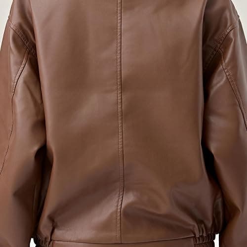 OrbiflexY Womens Oversized Faux Leather Bomber Jacket Fashion Motorcycle Coats Outfits Clothes Y2k Tops thumbnail 4