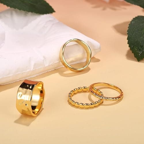 Fansilver Stackable Chunky Gold Rings for Women Non Tarnish Dainty 14K Gold Plated Stacking Thumb Rings Set Trendy Gold Wedding Band Ring Size 5-11 thumbnail 5