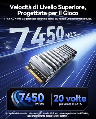 ORICO OS5 4TB M.2 SSD con Dissipatore di Calore, SSD Interno PCIe 4.0 NVMe per PS5, Velocità di lettura 7450 MB/s, TLC NAND, Dissipatore di Calore Progettato per il Percorso di Aria della PS5 - 4TB - OS5 con Dissipatore di Calore thumbnail 2