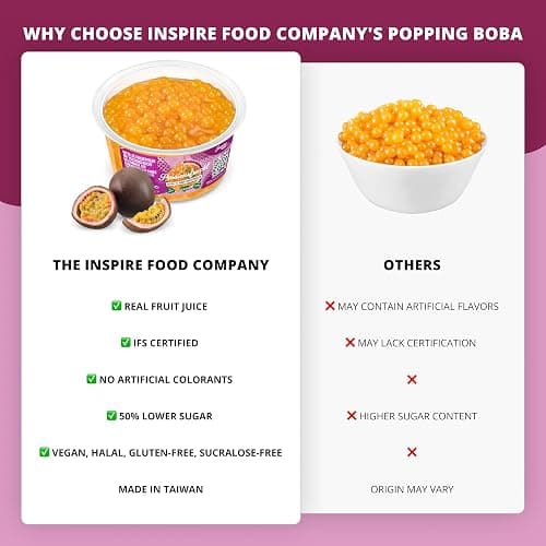 The Inspire Food Company Popping Boba Pearls for Bubble Tea - 450gm | Passionfruit | Bursting Pearls Bubble | Real Fruit Juice For Dessert,Smoothie | 100% Vegan & Glutenfree, No Artificial Colors - Passion Fruit - 450 g (Pack of 1) thumbnail 4