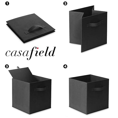 Casafield Set of 6 Collapsible Fabric Cube Storage Bins, Black - 11" Foldable Cloth Baskets for Shelves, Cubby Organizers & More thumbnail 7