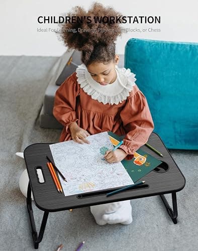 ZEAPTAC Laptop Bed Desk, Foldable Lap Desk, Portable Lap Table, Laptop Stand with Cup Holder & Tablet Slot & Lifting Handle for Working Writing Drawing & Eating - Black thumbnail 4
