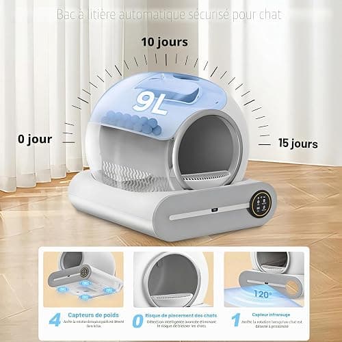 XQDKoon Litière autonettoyante pour chat avec 2 rouleaux de sacs poubelle et tapis de litière pour chat, contrôle par application pour plusieurs chats (A) thumbnail 4