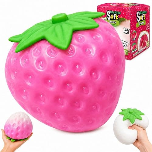 Jumbo Strawberry Squishy,Color Changing Sunlight Activated Squeeze Toy Gift | 5.1in Giant Strawberry Fidget Sensory Toy,White to Pink Color-Changing Slow Rising Fruit Squishy Stress Ball for Party Favors - Image 1