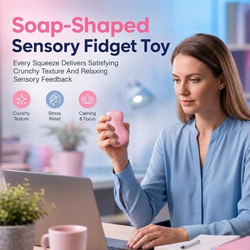 Crunchy Soap Squishy ASMR Bead Filled Realistic Handmade Bar Soap, Non Rebound Squeeze Toy for Office Desk Anxiety Relief (Blue) thumbnail 3