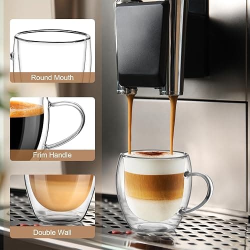 Osrioal Double Walled Glass Mugs, 4 x 250ml Glass Coffee Mugs, Heat Resistant Coffee Cups, Clear Coffee Glasses with Handle, for Cappuccino Tea Milk Latte Juice ﻿ thumbnail 4