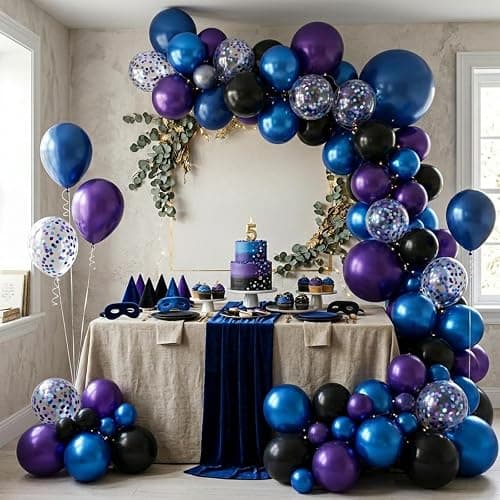 Purple and Blue Galaxy Balloons, 12 Inch Metallic Blue Dark Purple Blue Black Confetti Balloons for Galaxy Party Baby Shower Engagement Party Decorations thumbnail 5