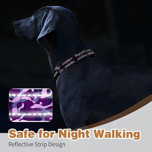 Kazazoo Heavy Duty Tactical Dog Collar Nylon Adjustable Reflective Dog Collar Soft Neoprene Padded for Small&Medium Dog, Purple Camo M thumbnail 5