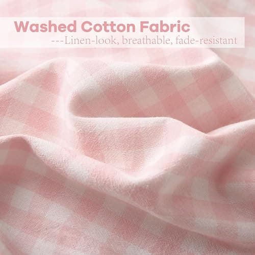 K MASANIJI 2 Pack Blush White Plaid Ruffle Gingham Pillow Shams Standard Size, 100% Washed Cotton Checkered Farmhouse Pillowcases for Bed/Sofa - 20''x26'' thumbnail 6