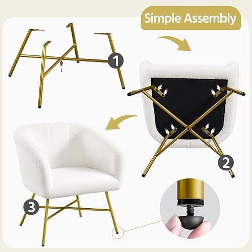 Yaheetech Boucle Tub Chair, Upholstered Vanity Chair with Round Back, White | Modern Armchair with Integrated Backrest and Armrests, Thick Padded Seat and Adjustable Foot Pads for Living Room Bedroom thumbnail 6