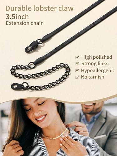 FindChic Stunning Choker Herringbone Chains for Women Stainless Steel 18K Gold/Rose Gold Plated Snake Chain Necklaces 3MM/5MM Width 12.5inch 15inch Adjustable, with Jewelry Box thumbnail 3