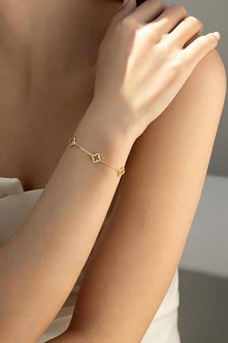 Gold Bracelets for Women, 18K Gold Plated Clover Bracelet for Women Lucky Four Leaf Link Bracelets Jewelry Gifts Trendy for Women thumbnail 3