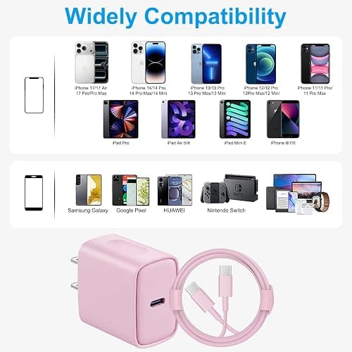 iPhone 17 16 15 Charger Fast Charging 10FT - 20W USB C Charger Block | with 10FT Type C to C Cable Compatible with iPhone 17/17 Pro/17 Pro Max/Air/16/16e/15, iPad Pro, iPad Air (Pink) thumbnail 6
