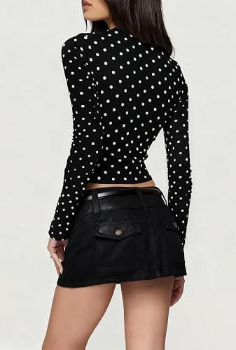 Seyumixi Polka Dot Top for Women Y2k Long Sleeve Crew Neck Shirt thumbnail 5