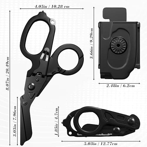 Foldable Trauma Shears with Black Holster, 6-in-1 Medical Shears for Emergency Rescue, Stainless Steel Trauma Shear Ideal for EMTs, Nurses, First Responders (Full Black) thumbnail 2