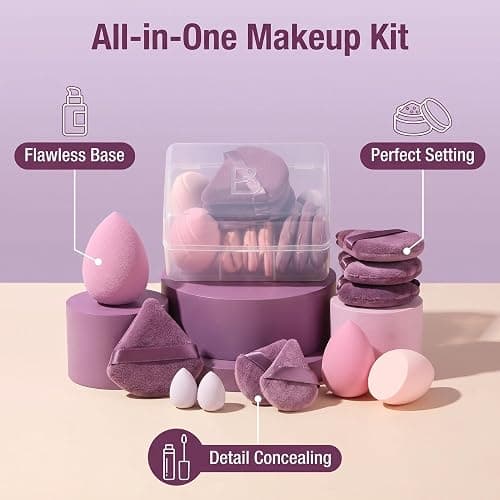 Makeup Sponge Set BS-MALL Triangle Puff 14 Pcs for Liquid, Cream, and Powder, Multi-colored Makeup Sponges and Mini Sponge with Case (A-Purple) thumbnail 4