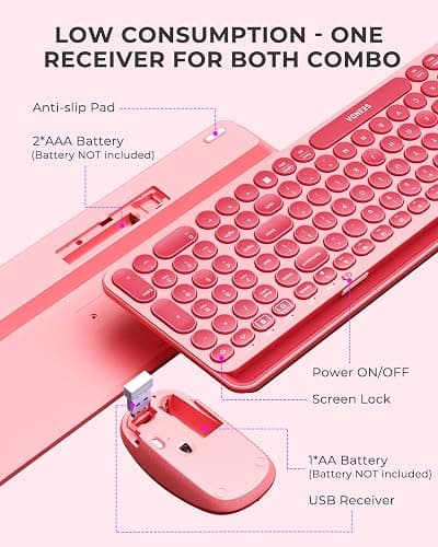 seenda Bluetooth Keyboard and Mouse for iPad, CTU-301 Wireless Multi-Device Bluetooth+2.4G Keyboard Mouse Combo with Tablet Holder for iPad/MacBook/Windows, iOS/Andriod Tablet Phone, Coral Pink thumbnail 7