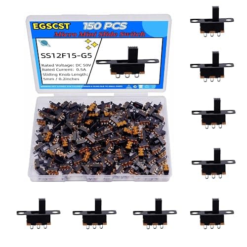 EGSCST 150PCS Micro Mini Slide Switch SPDT 1p2t Toggle Switches 2 Position 3 Pin On-Off Dip Vertical Panel Mount High Knob for Arduino PCB Breadboard and Electronic Project - SS12F15 5mm DC 50V 0.5A - Image 1
