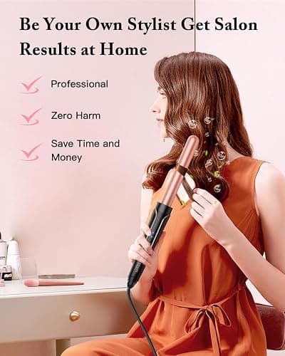 Waver Curling Iron Curling Wand - BESTOPE PRO 5 in 1 Curling Wand Set with 3 Barrel Hair Crimper for Women, Fast Heating Crimper Wand Curler in All Hair Type, Women Gifts - Leather Pink - Peachy - Curling Iron (0.35"-1.25") thumbnail 5