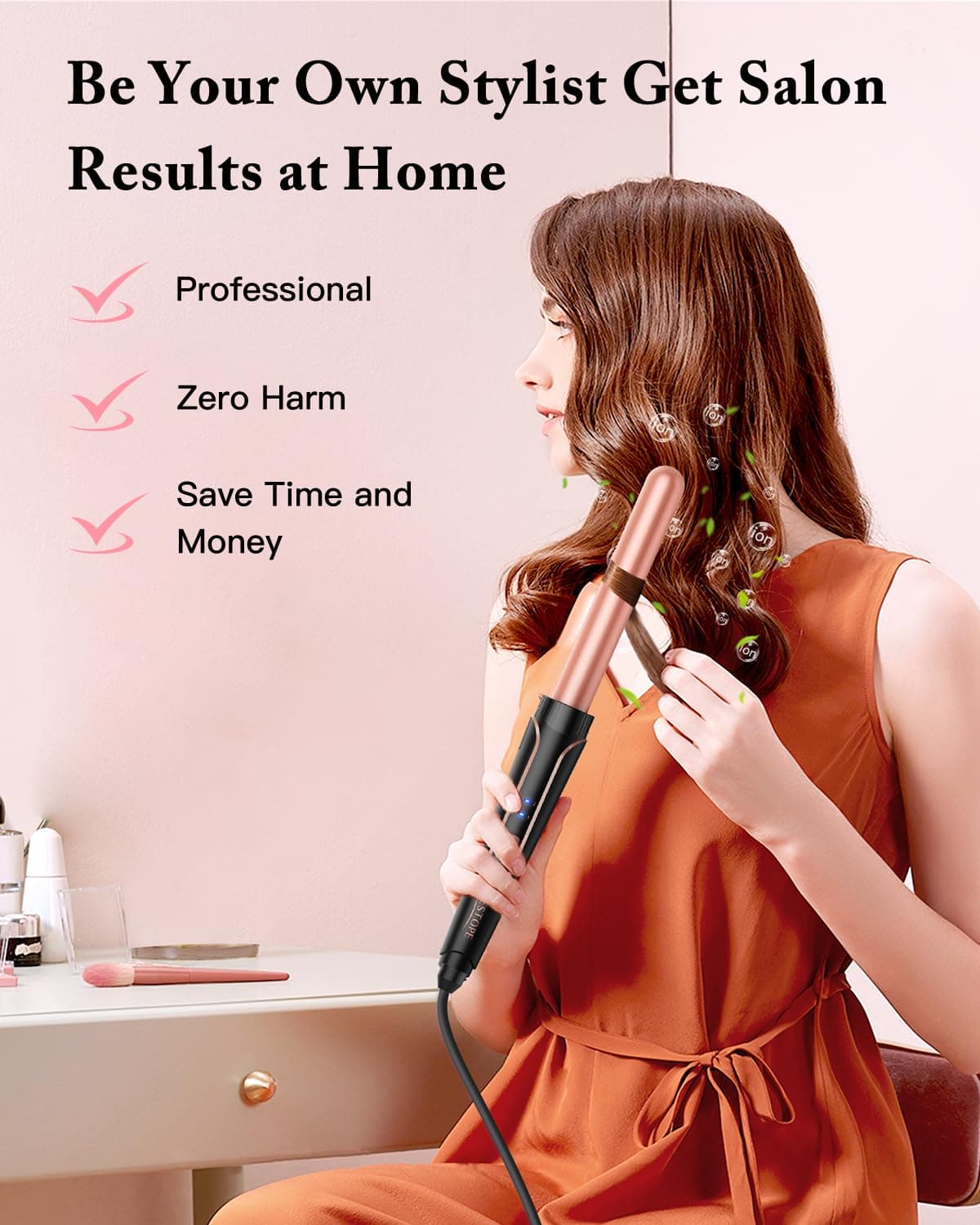 Waver Curling Iron Curling Wand - BESTOPE PRO 5 in 1 Curling Wand Set with 3 Barrel Hair Crimper for Women, Fast Heating Crimper Wand Curler in All Hair Type - Rose Gold thumbnail 4