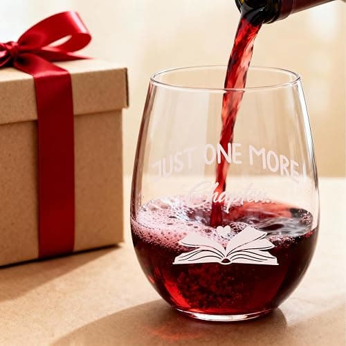 Zunaked Book Lover Gifts for Women - Novelty Bookish Gifts for Readers, Bookworms, Librarians - Wine Gift for Women, Mom, Friend, Birthday - Just One More Chapter 19 oz Stemless Wine Glass thumbnail 7