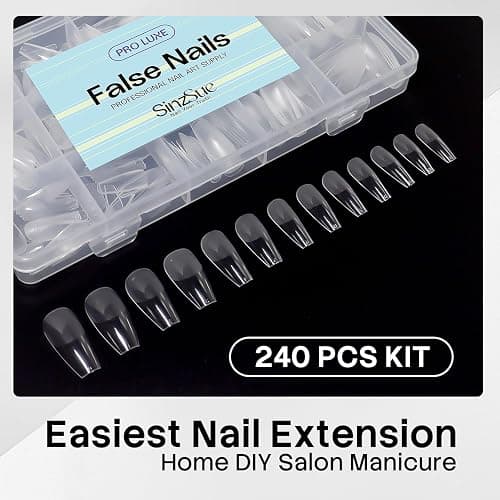 SINZSUE Medium Coffin Soft Gel Nail Tips - 240Pcs 15 Sizes Pre-Buffed Matte Full Cover False Nails, Soak Off Semi-Transparent Gel Tips for DIY Manicure thumbnail 5